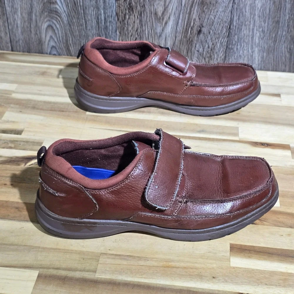 Dr Scholl's Men's 11 D Brown Leather Comfort Moccasin Hook-Loop‎ Closure Shoe